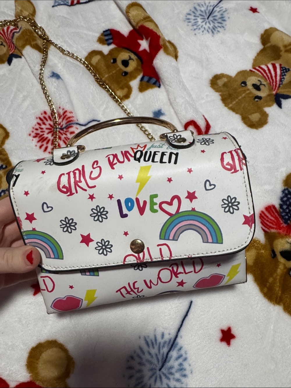 White Graphic Rainbow Print Crossbody Bag
